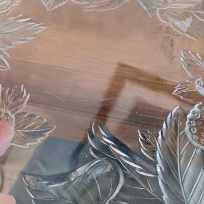 LOT 116: Vintage Frosted and Clear Tulip Bowl, Iris Floral Etched Dish, Crystal and Glass Bottle Stoppers & More