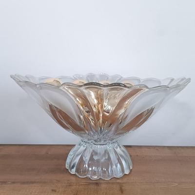 LOT 116: Vintage Frosted and Clear Tulip Bowl, Iris Floral Etched Dish, Crystal and Glass Bottle Stoppers & More