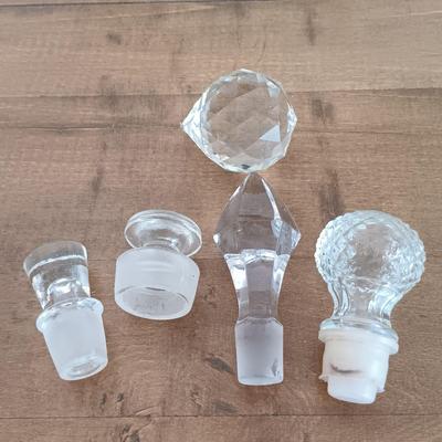 LOT 116: Vintage Frosted and Clear Tulip Bowl, Iris Floral Etched Dish, Crystal and Glass Bottle Stoppers & More