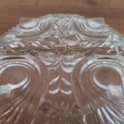 LOT 116: Vintage Frosted and Clear Tulip Bowl, Iris Floral Etched Dish, Crystal and Glass Bottle Stoppers & More