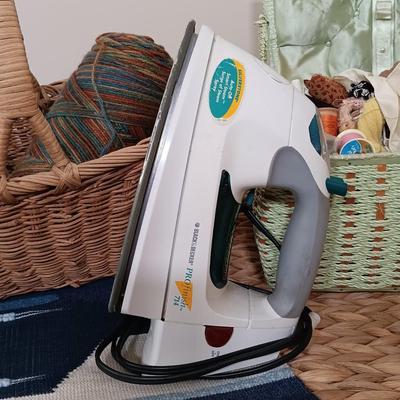 LOT 122: Wicker Trunk, Small Woven Tapestry, Sewing Notions & More