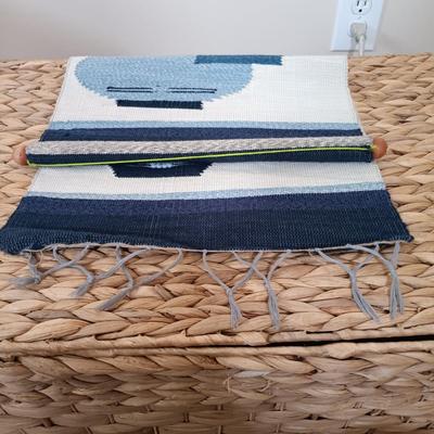 LOT 122: Wicker Trunk, Small Woven Tapestry, Sewing Notions & More