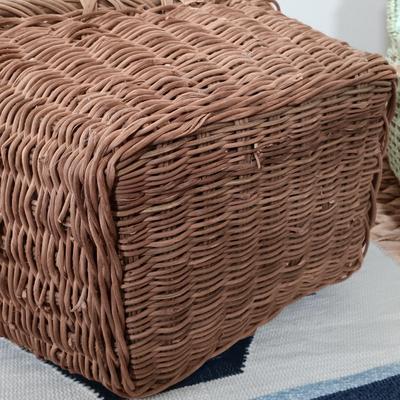 LOT 122: Wicker Trunk, Small Woven Tapestry, Sewing Notions & More