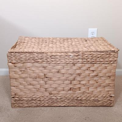 LOT 122: Wicker Trunk, Small Woven Tapestry, Sewing Notions & More