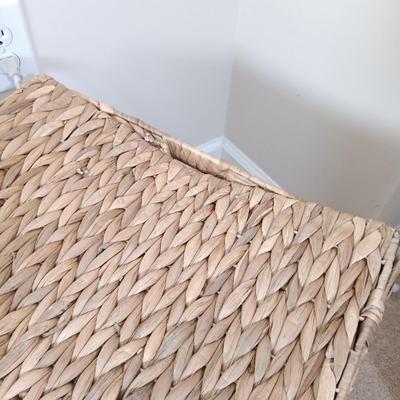 LOT 122: Wicker Trunk, Small Woven Tapestry, Sewing Notions & More