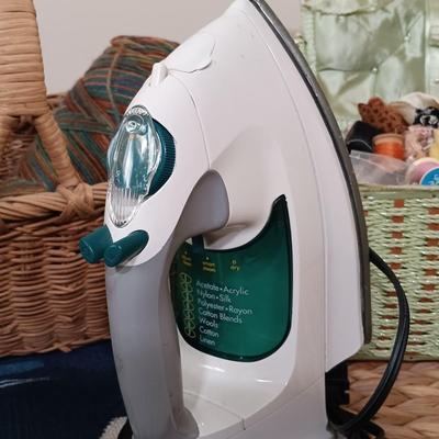 LOT 122: Wicker Trunk, Small Woven Tapestry, Sewing Notions & More