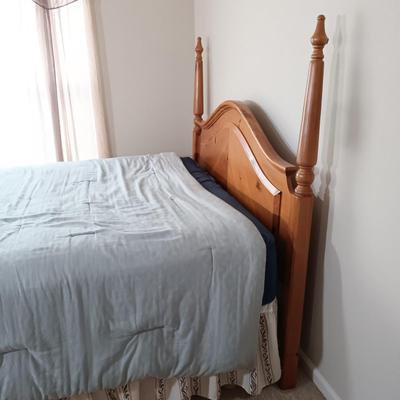 LOT 123: Wood Headboard, Framed Mirror and Dresser