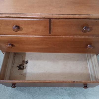 LOT 123: Wood Headboard, Framed Mirror and Dresser