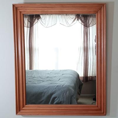 LOT 123: Wood Headboard, Framed Mirror and Dresser