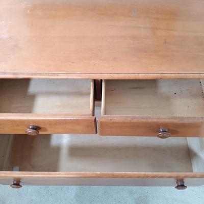 LOT 123: Wood Headboard, Framed Mirror and Dresser