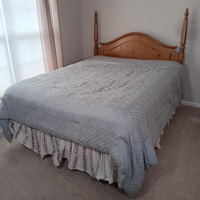 LOT 123: Wood Headboard, Framed Mirror and Dresser