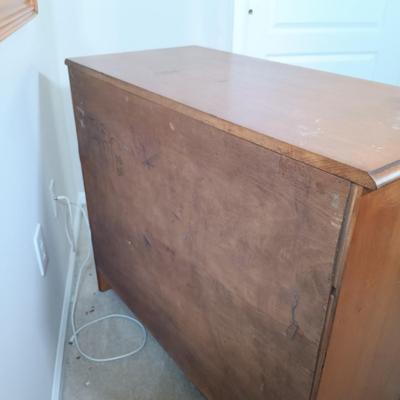 LOT 123: Wood Headboard, Framed Mirror and Dresser