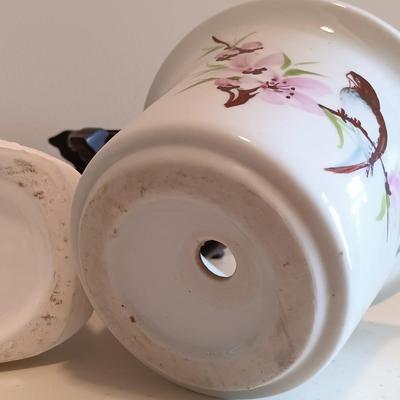 LOT 124: White Console Table with Baskets and Plant Holders