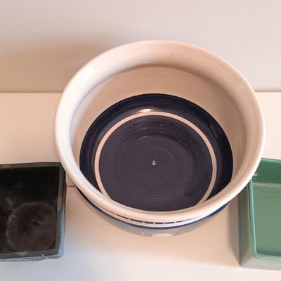 LOT 124: White Console Table with Baskets and Plant Holders