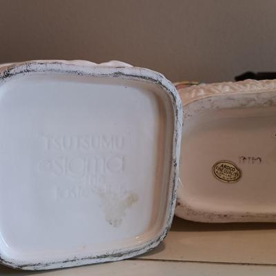 LOT 124: White Console Table with Baskets and Plant Holders