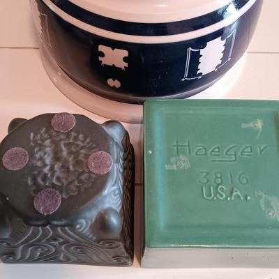 LOT 124: White Console Table with Baskets and Plant Holders