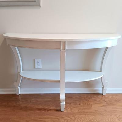 LOT 124: White Console Table with Baskets and Plant Holders