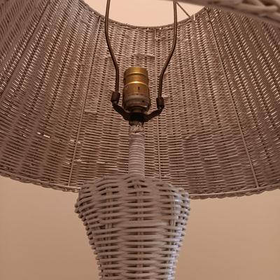 LOT 125: Wicker Floor Lamp with Pleather Storage Bin