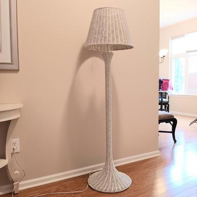 LOT 125: Wicker Floor Lamp with Pleather Storage Bin