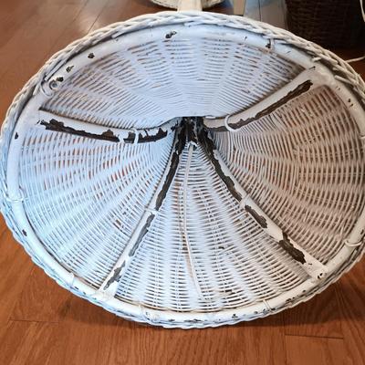 LOT 125: Wicker Floor Lamp with Pleather Storage Bin