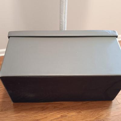 LOT 125: Wicker Floor Lamp with Pleather Storage Bin