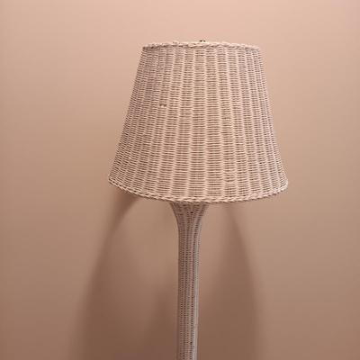 LOT 125: Wicker Floor Lamp with Pleather Storage Bin