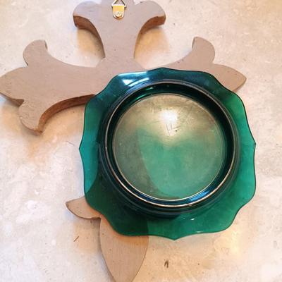 LOT 126: Brass Door Knocker, Tile and Wood Key Holder, Glass Art Bottle & More