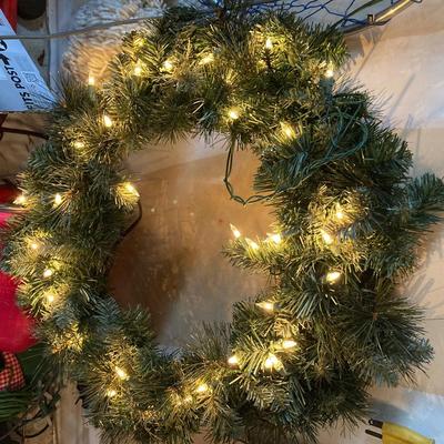 LOT 144: Collection of Christmas / Holiday Decor - Camo Snowman, Mooseltoe Season, Fishing Bear, Lighted Wreath, Nativity Scene and More