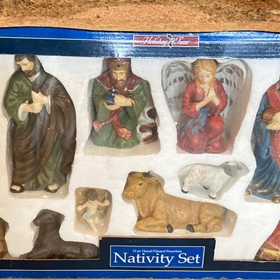 LOT 144: Collection of Christmas / Holiday Decor - Camo Snowman, Mooseltoe Season, Fishing Bear, Lighted Wreath, Nativity Scene and More