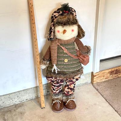 LOT 144: Collection of Christmas / Holiday Decor - Camo Snowman, Mooseltoe Season, Fishing Bear, Lighted Wreath, Nativity Scene and More