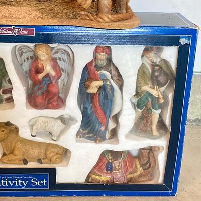 LOT 144: Collection of Christmas / Holiday Decor - Camo Snowman, Mooseltoe Season, Fishing Bear, Lighted Wreath, Nativity Scene and More