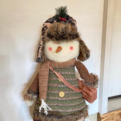 LOT 144: Collection of Christmas / Holiday Decor - Camo Snowman, Mooseltoe Season, Fishing Bear, Lighted Wreath, Nativity Scene and More