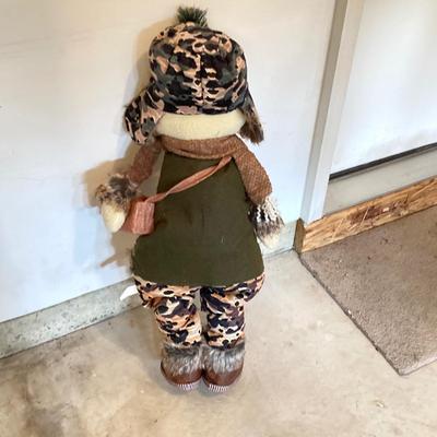 LOT 144: Collection of Christmas / Holiday Decor - Camo Snowman, Mooseltoe Season, Fishing Bear, Lighted Wreath, Nativity Scene and More