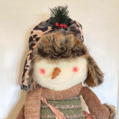 LOT 144: Collection of Christmas / Holiday Decor - Camo Snowman, Mooseltoe Season, Fishing Bear, Lighted Wreath, Nativity Scene and More