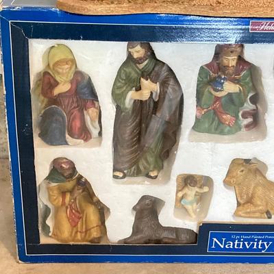 LOT 144: Collection of Christmas / Holiday Decor - Camo Snowman, Mooseltoe Season, Fishing Bear, Lighted Wreath, Nativity Scene and More