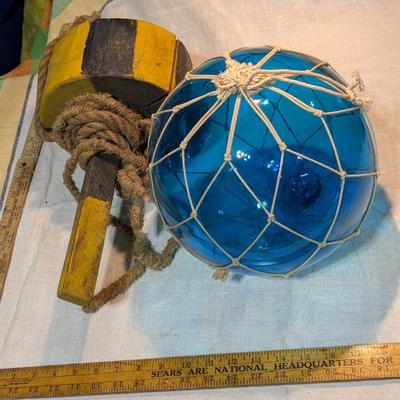 Vintage Blown Glass Blue Ball and Buoy