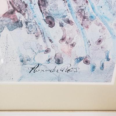 LOT 3M: Decorative Console Table, Pineapple Finial Statue & Framed Art Signed Alexander Ross