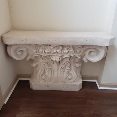 LOT 3M: Decorative Console Table, Pineapple Finial Statue & Framed Art Signed Alexander Ross