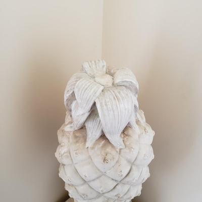 LOT 3M: Decorative Console Table, Pineapple Finial Statue & Framed Art Signed Alexander Ross