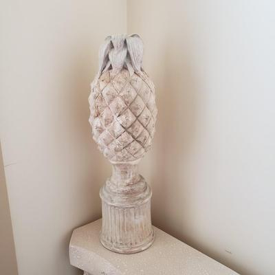 LOT 3M: Decorative Console Table, Pineapple Finial Statue & Framed Art Signed Alexander Ross