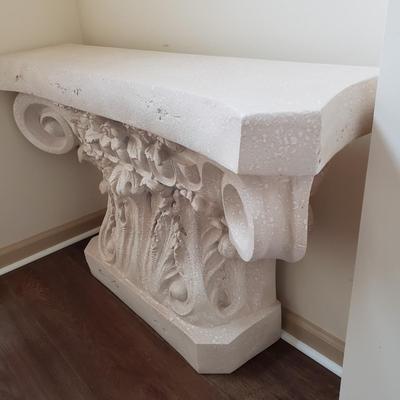 LOT 3M: Decorative Console Table, Pineapple Finial Statue & Framed Art Signed Alexander Ross