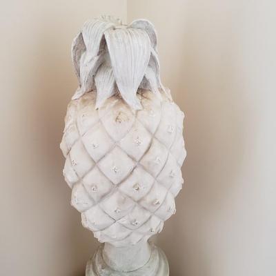 LOT 3M: Decorative Console Table, Pineapple Finial Statue & Framed Art Signed Alexander Ross