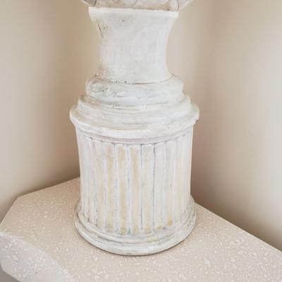 LOT 3M: Decorative Console Table, Pineapple Finial Statue & Framed Art Signed Alexander Ross