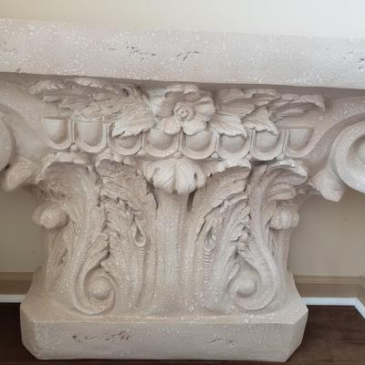 LOT 3M: Decorative Console Table, Pineapple Finial Statue & Framed Art Signed Alexander Ross