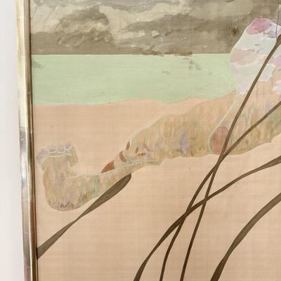 LOT 41F: Large 53x30 inch Acrylic on Silk Painting signed Curtis S & Reed on the back