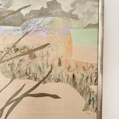 LOT 41F: Large 53x30 inch Acrylic on Silk Painting signed Curtis S & Reed on the back