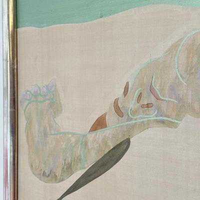 LOT 41F: Large 53x30 inch Acrylic on Silk Painting signed Curtis S & Reed on the back