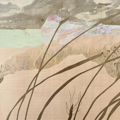 LOT 41F: Large 53x30 inch Acrylic on Silk Painting signed Curtis S & Reed on the back