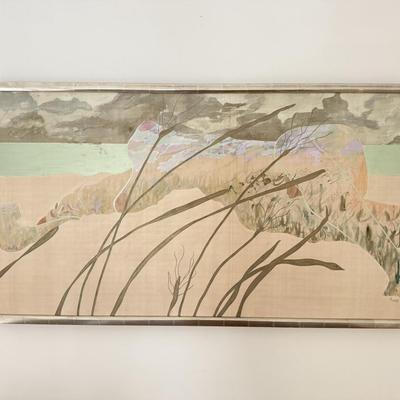 LOT 41F: Large 53x30 inch Acrylic on Silk Painting signed Curtis S & Reed on the back