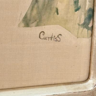 LOT 41F: Large 53x30 inch Acrylic on Silk Painting signed Curtis S & Reed on the back